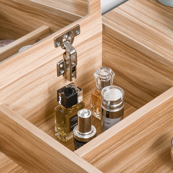 HOMCOM Dressing Table Set with Cushioned Stool, Flip-up Mirror, and Drawer in Wood Grain Finish Aosom UK