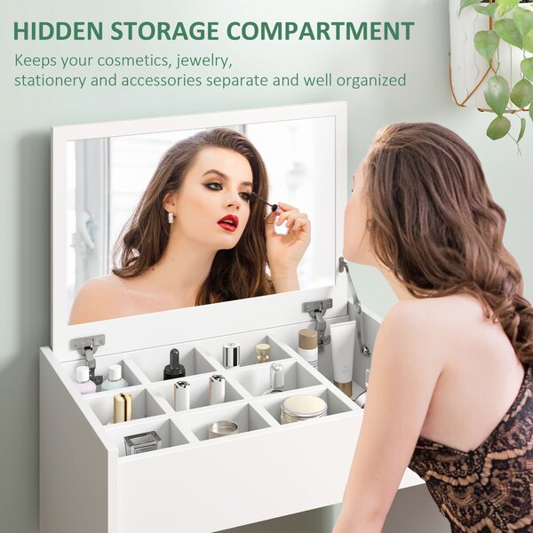 HOMCOM Dressing Table with Padded Stool, Flip-up Mirror Dresser, Multi-purpose Vanity Set, White Aosom UK