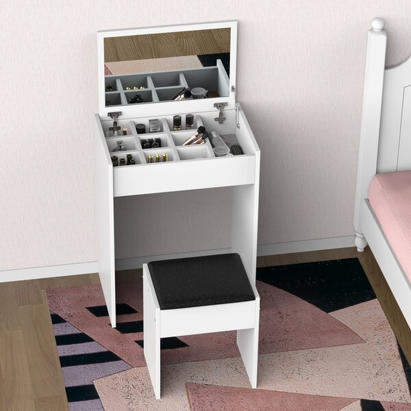 HOMCOM Dressing Table with Padded Stool, Flip-up Mirror Dresser, Multi-purpose Vanity Set, White Aosom UK