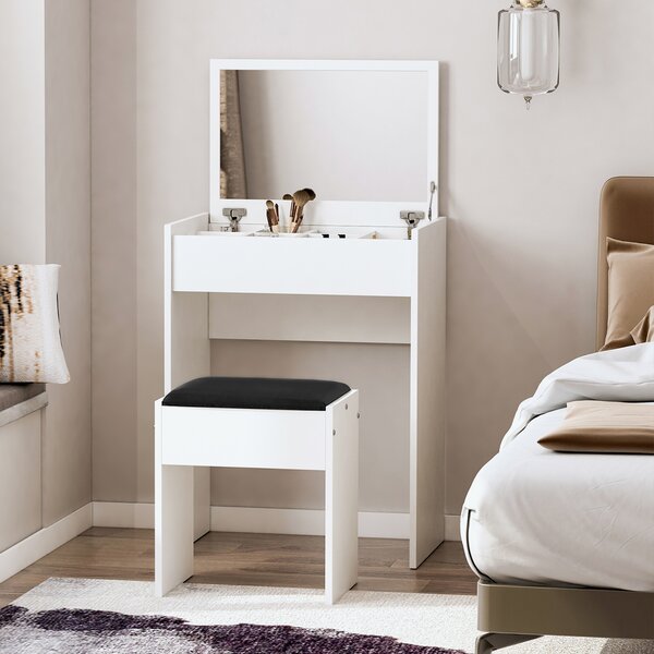 HOMCOM Dressing Table with Padded Stool, Flip-up Mirror Dresser, Multi-purpose Vanity Set, White Aosom UK
