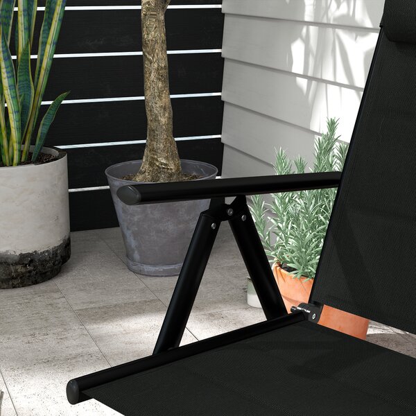 Outsunny Patio Folding Chairs Set of 2 with Adjustable Back, Garden Dining Chairs with Mesh Fabric Padded Seat & Headrest, Black Aosom UK