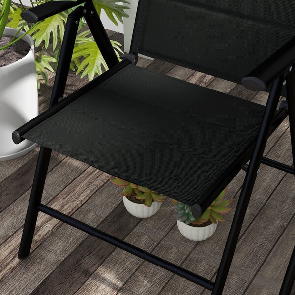 Outsunny Patio Folding Chairs Set of 2 with Adjustable Back, Garden Dining Chairs with Mesh Fabric Padded Seat & Headrest, Black Aosom UK