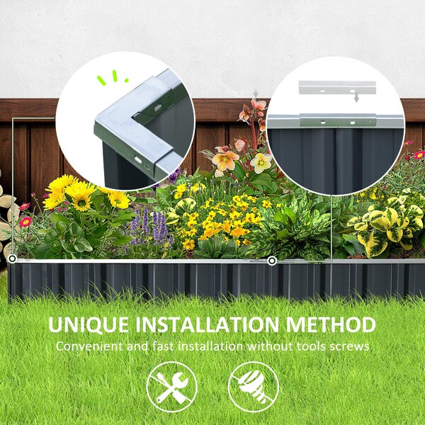 Outsunny Metal Raised Garden Bed, DIY Large Steel Planter Box, No Bottom w/ A Pairs of Glove for Backyard, Vegetables, Herbs, 258cmx90cm Aosom UK