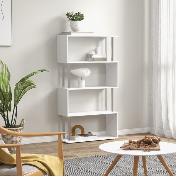 HOMCOM Wooden S Shape Bookcase Bookshelf Dividers Storage Display Unit White Aosom UK