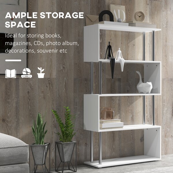 HOMCOM Wooden S Shape Bookcase Bookshelf Dividers Storage Display Unit White Aosom UK