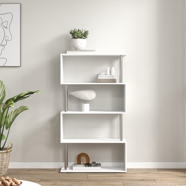 HOMCOM Wooden S Shape Bookcase Bookshelf Dividers Storage Display Unit White Aosom UK