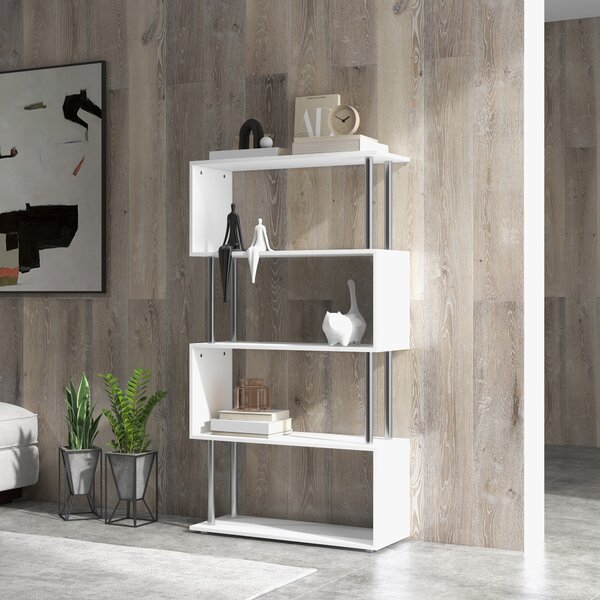 HOMCOM Wooden S Shape Bookcase Bookshelf Dividers Storage Display Unit White Aosom UK
