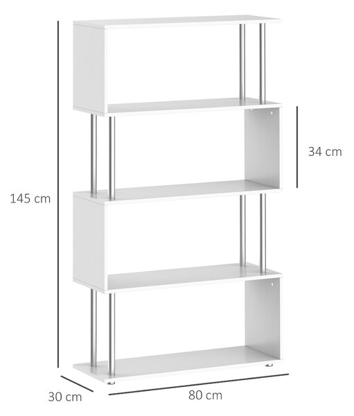 HOMCOM Wooden S Shape Bookcase Bookshelf Dividers Storage Display Unit White Aosom UK
