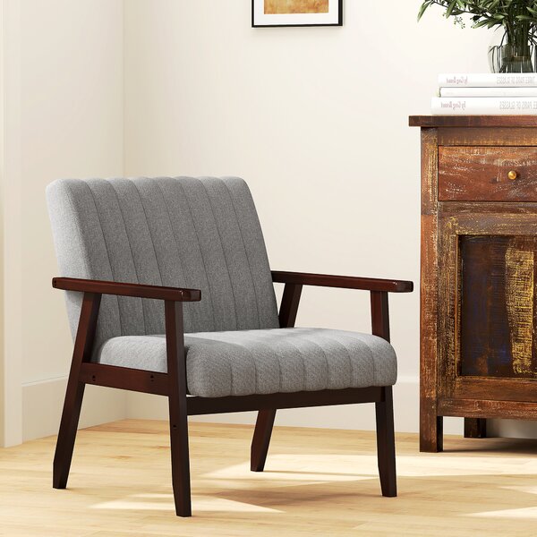HOMCOM Modern Armchair, Anti-Cat-Scratch Fabric Accent Chair, Upholstered Living Room Chair with Wood Legs Tufting Pattern for Bedroom, Grey Aosom UK