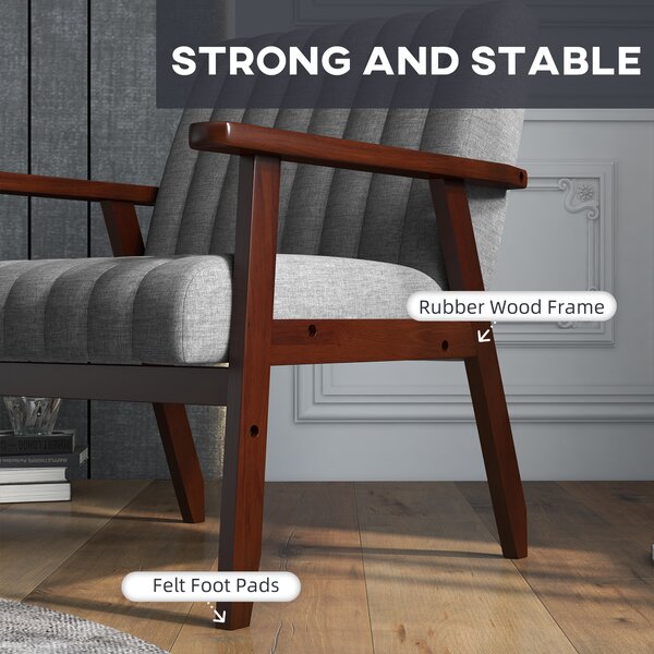 HOMCOM Modern Armchair, Anti-Cat-Scratch Fabric Accent Chair, Upholstered Living Room Chair with Wood Legs Tufting Pattern for Bedroom, Grey Aosom UK