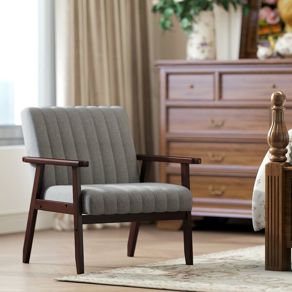 HOMCOM Modern Armchair, Anti-Cat-Scratch Fabric Accent Chair, Upholstered Living Room Chair with Wood Legs Tufting Pattern for Bedroom, Grey Aosom UK