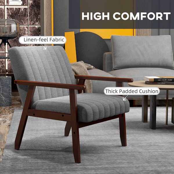 HOMCOM Modern Armchair, Anti-Cat-Scratch Fabric Accent Chair, Upholstered Living Room Chair with Wood Legs Tufting Pattern for Bedroom, Grey Aosom UK