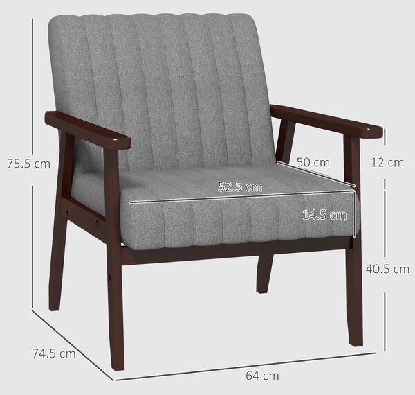 HOMCOM Modern Armchair, Anti-Cat-Scratch Fabric Accent Chair, Upholstered Living Room Chair with Wood Legs Tufting Pattern for Bedroom, Grey Aosom UK