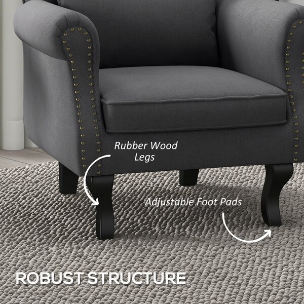 HOMCOM Chesterfield-style Accent Chair, Tufted Wingback Armchair with Pillow, Naihead Trim for Living Room, Bedroom, Cat Scratch Anti, Dark Grey Aosom UK