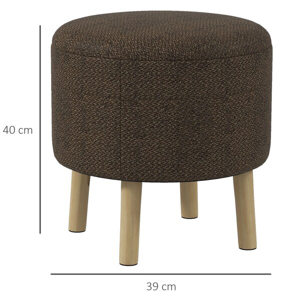 HOMCOM Linen Fabric Ottoman Stool with Storage, Round Upholstered Foot Stool with Padded Seat, Wood Legs, Cream White. Aosom UK