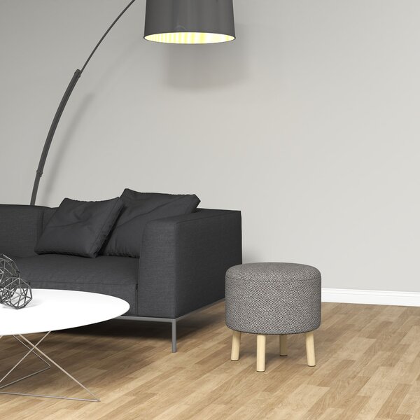 HOMCOM Linen Fabric Ottoman Stool, Round with Storage, Padded Seat, Wooden Legs, Hidden Space, Light Grey Aosom UK
