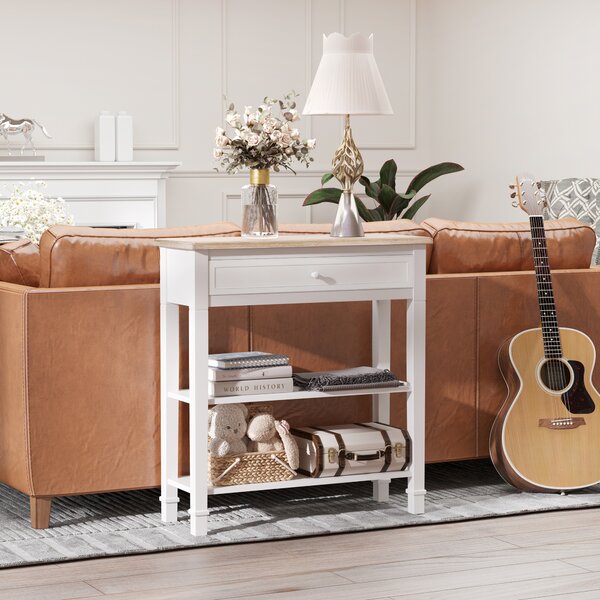 HOMCOM Console Table Hallway Side Desk One Drawer 2 Shelves Worktop Handle Retro Elegant Style Home Display Storage for Bedroom Livingroom Aosom UK