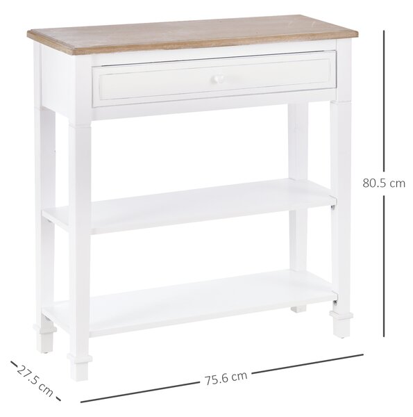 HOMCOM Console Table Hallway Side Desk One Drawer 2 Shelves Worktop Handle Retro Elegant Style Home Display Storage for Bedroom Livingroom Aosom UK