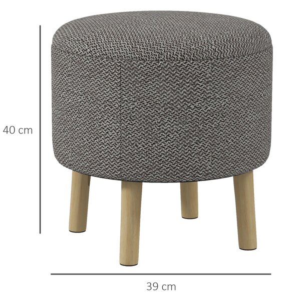 HOMCOM Linen Fabric Ottoman Stool, Round with Storage, Padded Seat, Wooden Legs, Hidden Space, Light Grey Aosom UK