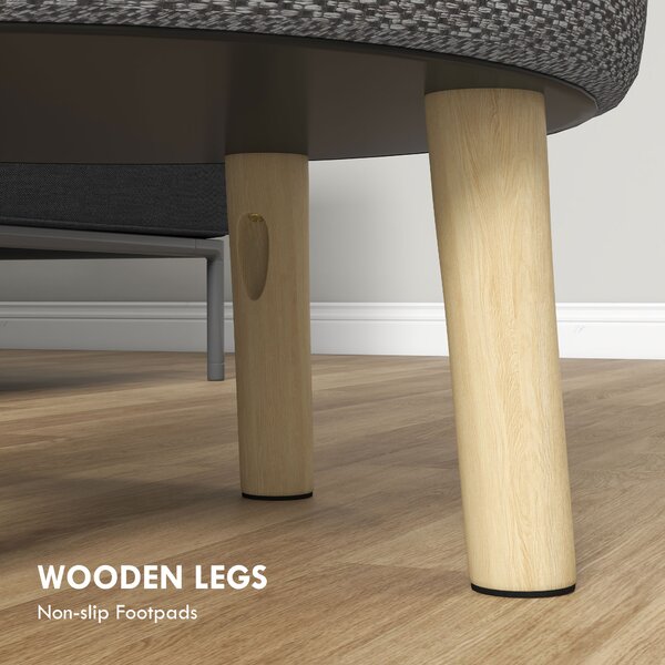HOMCOM Linen Fabric Ottoman Stool, Round with Storage, Padded Seat, Wooden Legs, Hidden Space, Light Grey Aosom UK