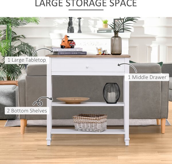 HOMCOM Console Table Hallway Side Desk One Drawer 2 Shelves Worktop Handle Retro Elegant Style Home Display Storage for Bedroom Livingroom Aosom UK
