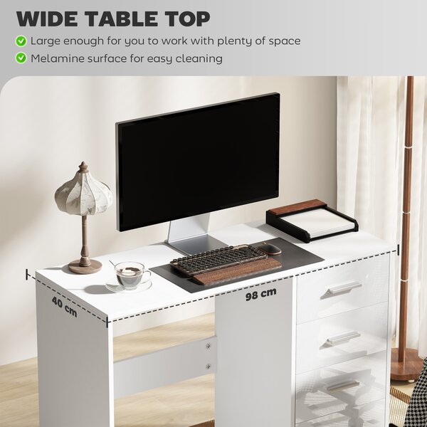 HOMCOM Computer Writing Desk with 4 Drawers, High Gloss Home Office Workstation, White