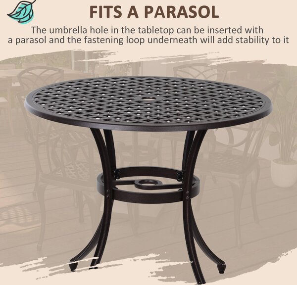 Outsunny Cast Aluminium 4-Seater Outdoor Garden Table & Chair Set Brown