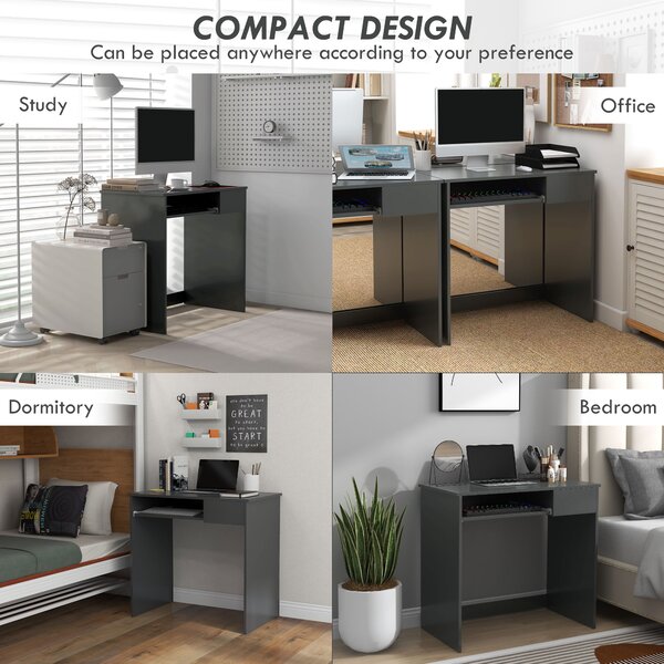 HOMCOM Computer Table with Keyboard Tray and Drawer, Compact Computer Desk, Study Desk, Writing Desk for Home Office, Grey Aosom UK