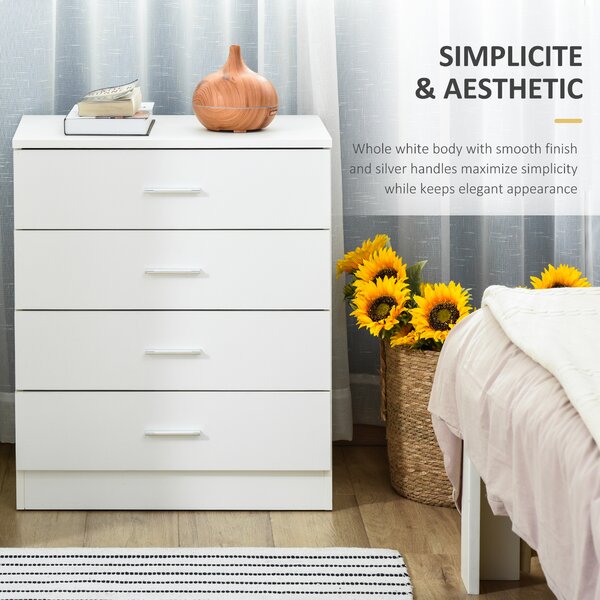 HOMCOM Vertical Storage Cabinet, 4-Drawer Chest with Metal Rails, Anti-Tip, for Playroom, Nursery, Hallway Aosom UK