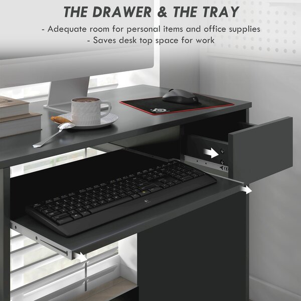 HOMCOM Computer Table with Keyboard Tray and Drawer, Compact Computer Desk, Study Desk, Writing Desk for Home Office, Grey Aosom UK