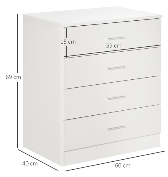 HOMCOM Vertical Storage Cabinet, 4-Drawer Chest with Metal Rails, Anti-Tip, for Playroom, Nursery, Hallway Aosom UK