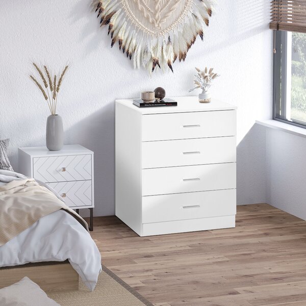 HOMCOM Vertical Storage Cabinet, 4-Drawer Chest with Metal Rails, Anti-Tip, for Playroom, Nursery, Hallway Aosom UK