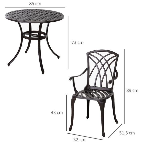Outsunny Cast Aluminium 4-Seater Outdoor Garden Table & Chair Set Brown