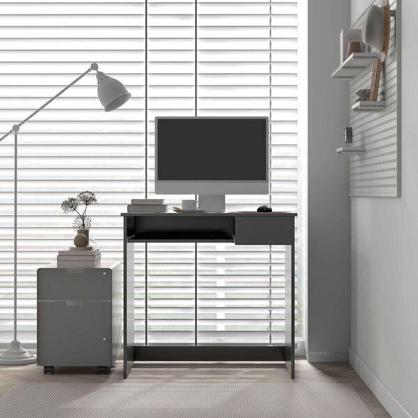 HOMCOM Computer Table with Keyboard Tray and Drawer, Compact Computer Desk, Study Desk, Writing Desk for Home Office, Grey Aosom UK