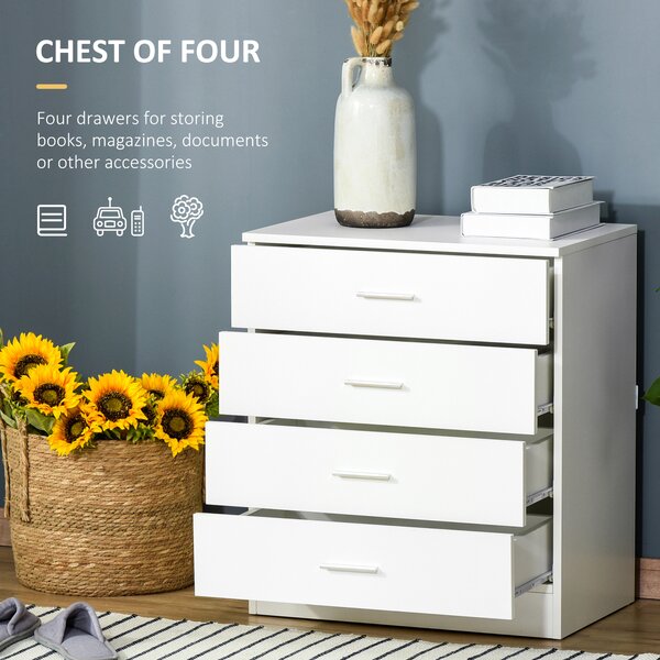 HOMCOM Vertical Storage Cabinet, 4-Drawer Chest with Metal Rails, Anti-Tip, for Playroom, Nursery, Hallway Aosom UK