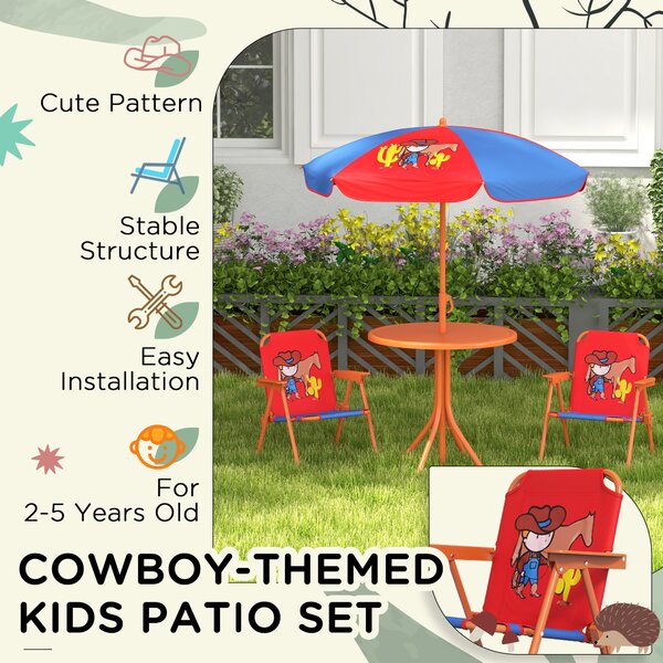 Outsunny Cowboy Campout: Children's Picnic Set with Foldable Seats, Adjustable Parasol, Durable Outdoor Delight Aosom UK