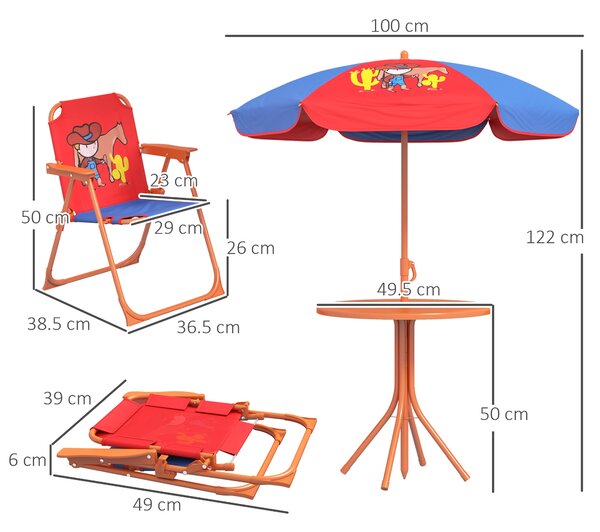 Outsunny Cowboy Campout: Children's Picnic Set with Foldable Seats, Adjustable Parasol, Durable Outdoor Delight Aosom UK