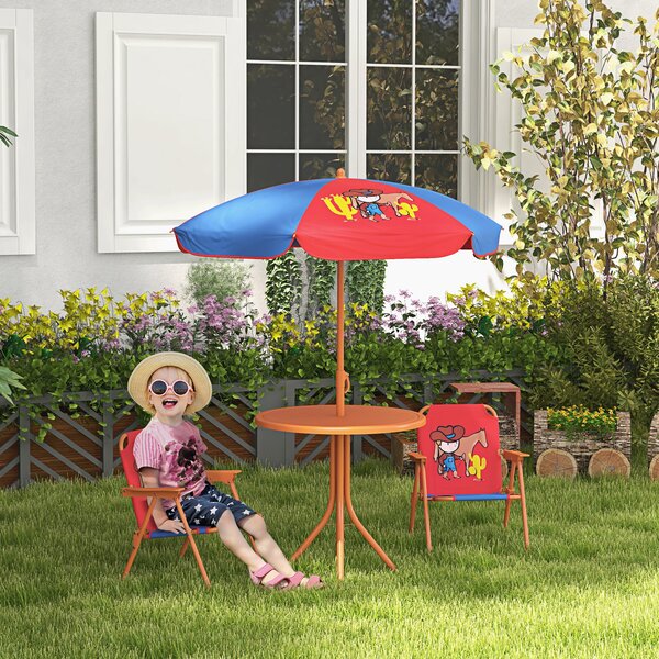 Outsunny Cowboy Campout: Children's Picnic Set with Foldable Seats, Adjustable Parasol, Durable Outdoor Delight Aosom UK