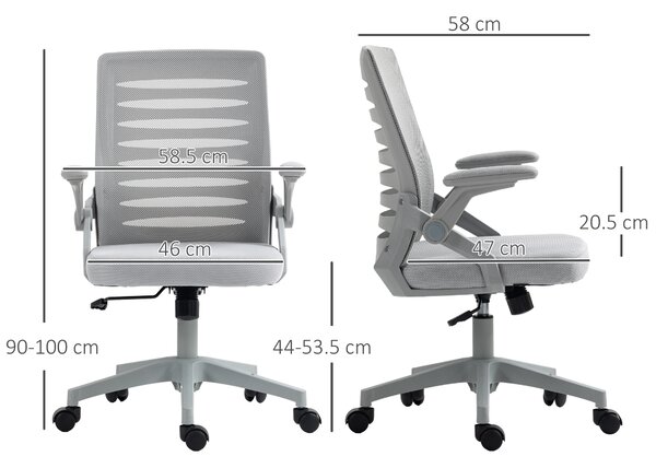 Vinsetto Mesh Office Chair with Flip-up Armrests, Adjustable Height, Swivelling and Tilting Seat, Ergonomic Desk Chair, Grey Aosom UK