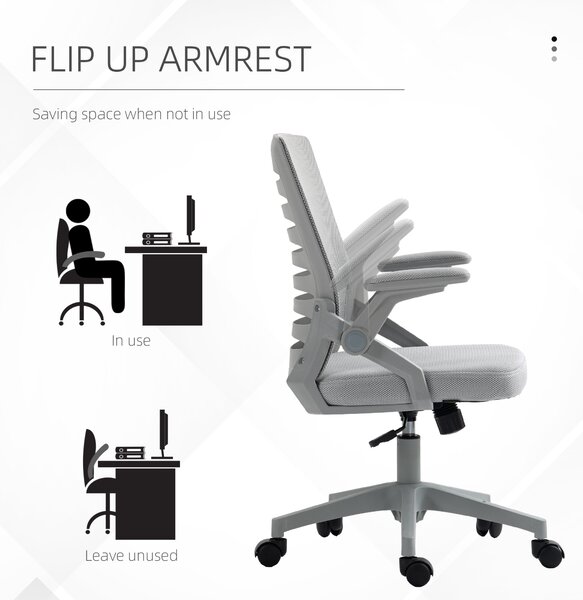 Vinsetto Mesh Office Chair with Flip-up Armrests, Adjustable Height, Swivelling and Tilting Seat, Ergonomic Desk Chair, Grey Aosom UK