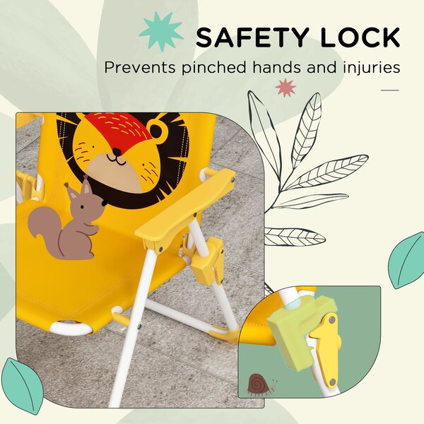 Outsunny Lion Themed Kids Outdoor Picnic Table & Chair Set, with Foldable Chairs, Adjustable Parasol, Yellow Aosom UK