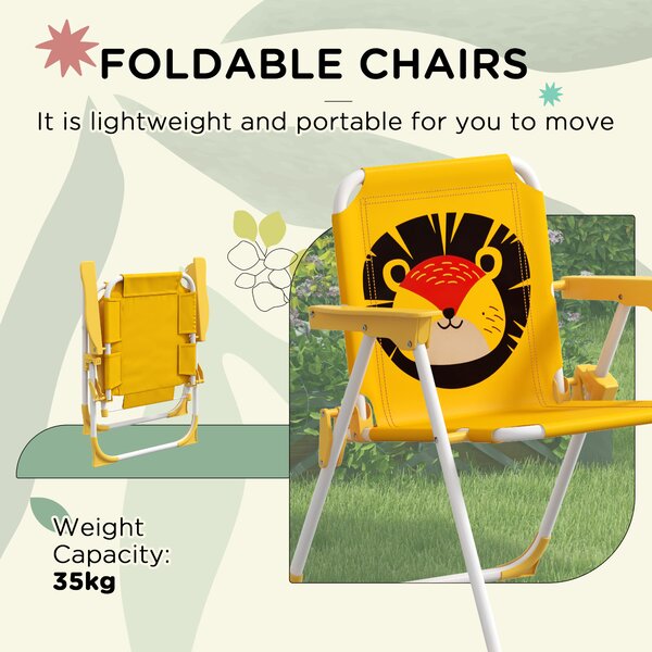 Outsunny Lion Themed Kids Outdoor Picnic Table & Chair Set, with Foldable Chairs, Adjustable Parasol, Yellow Aosom UK