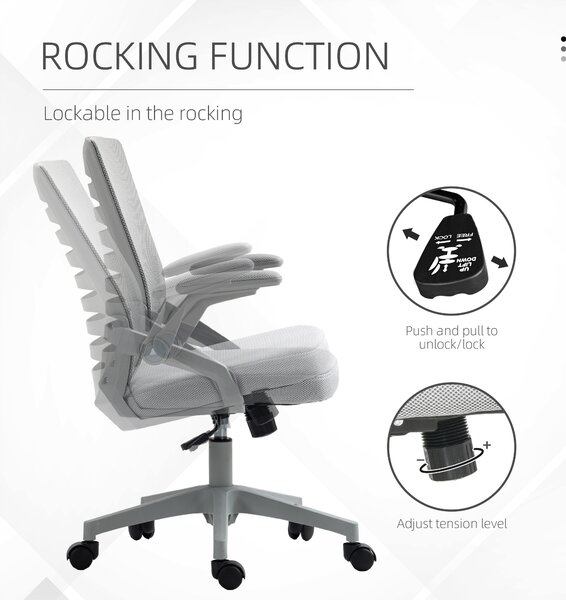 Vinsetto Mesh Office Chair with Flip-up Armrests, Adjustable Height, Swivelling and Tilting Seat, Ergonomic Desk Chair, Grey Aosom UK