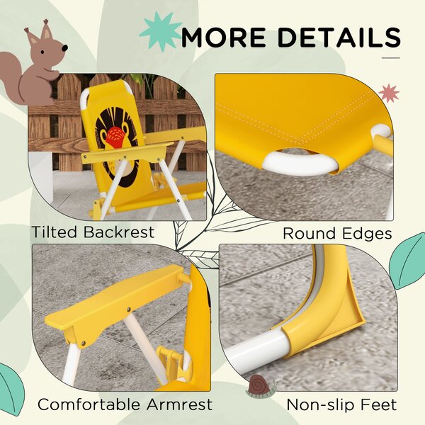 Outsunny Lion Themed Kids Outdoor Picnic Table & Chair Set, with Foldable Chairs, Adjustable Parasol, Yellow Aosom UK