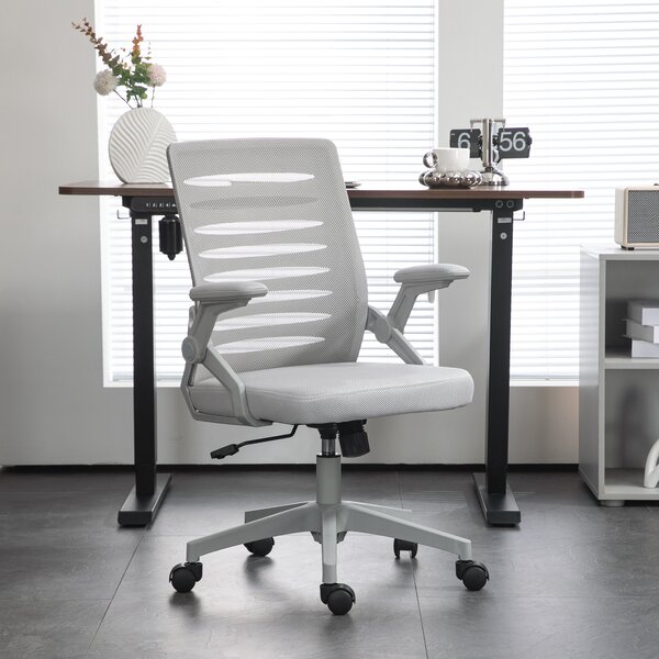 Vinsetto Mesh Office Chair with Flip-up Armrests, Adjustable Height, Swivelling and Tilting Seat, Ergonomic Desk Chair, Grey Aosom UK