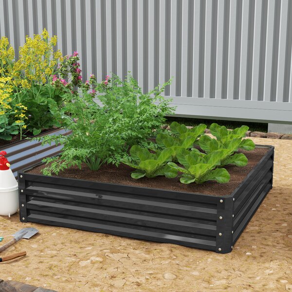 Outsunny Raised Garden Bed Box with Weatherized Steel Frame for Vegetables, Flowers, & Herbs, 120 x 120 x 30cm, Grey Aosom UK