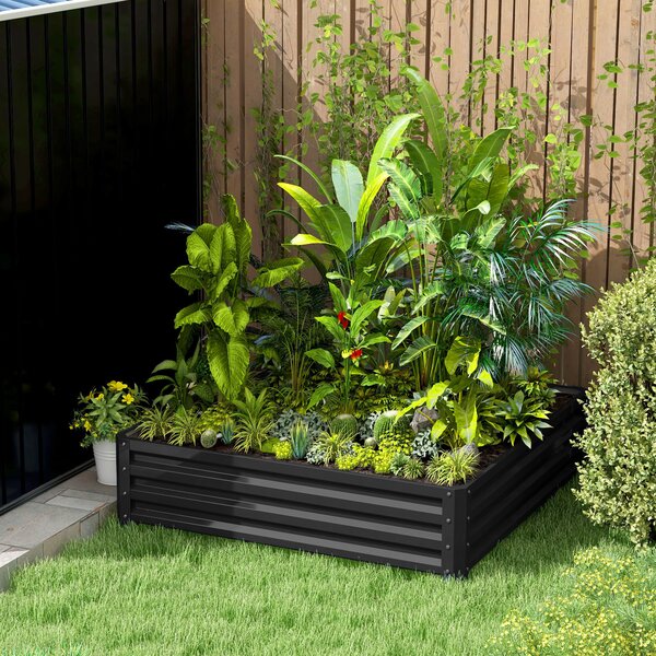 Outsunny Raised Garden Bed Box with Weatherized Steel Frame for Vegetables, Flowers, & Herbs, 120 x 120 x 30cm, Grey Aosom UK
