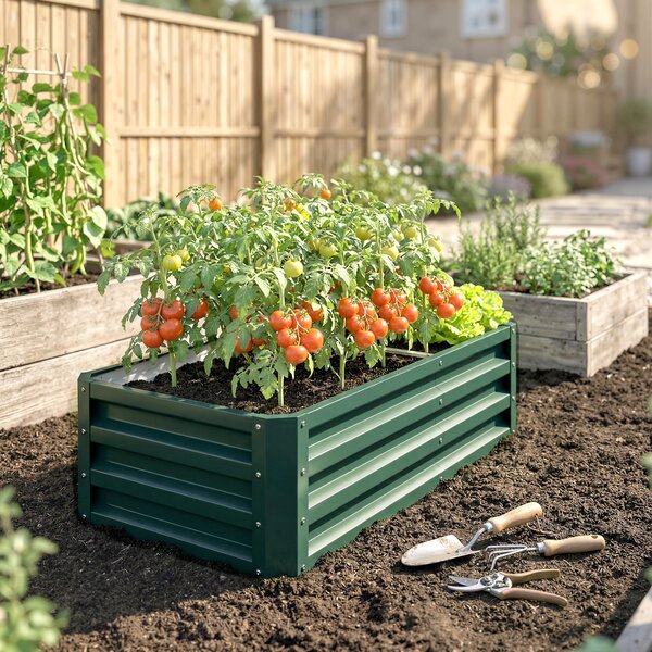 Outsunny Raised Beds for Garden, Galvanized Outdoor Planters, for Herbs and Vegetables, Use for Patio, Backyard, Balcony, Green Aosom UK