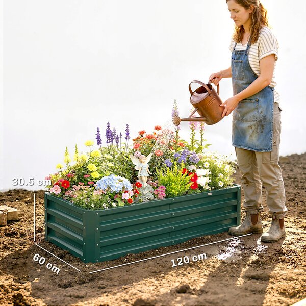 Outsunny Raised Beds for Garden, Galvanized Outdoor Planters, for Herbs and Vegetables, Use for Patio, Backyard, Balcony, Green Aosom UK