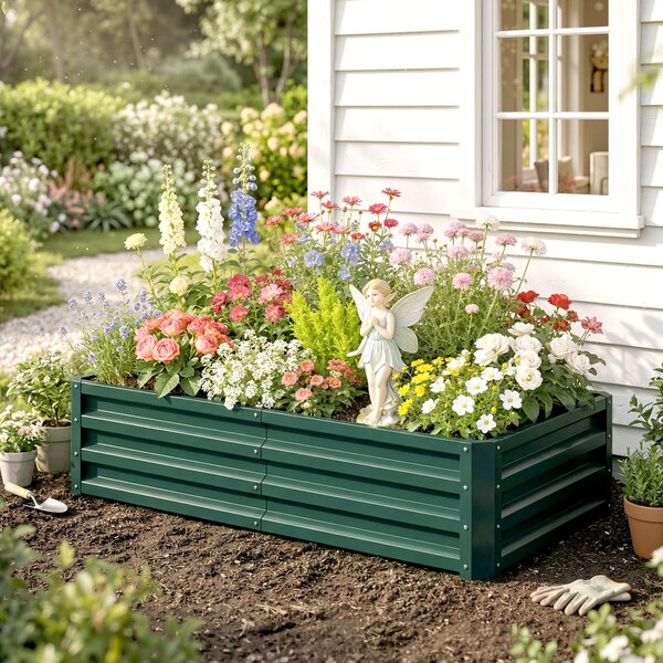 Outsunny Raised Beds for Garden, Galvanized Outdoor Planters, for Herbs and Vegetables, Use for Patio, Backyard, Balcony, Green Aosom UK